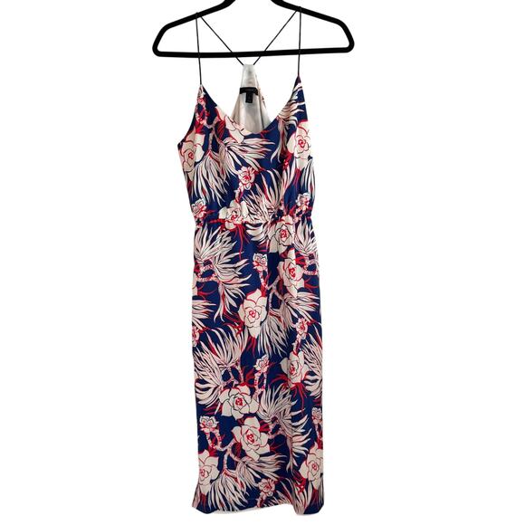 J. Crew Carrie Halter Slip Dress Blue White Floral Silk Hawaiian Sleeveless Sz 4 - Picture 1 of 5